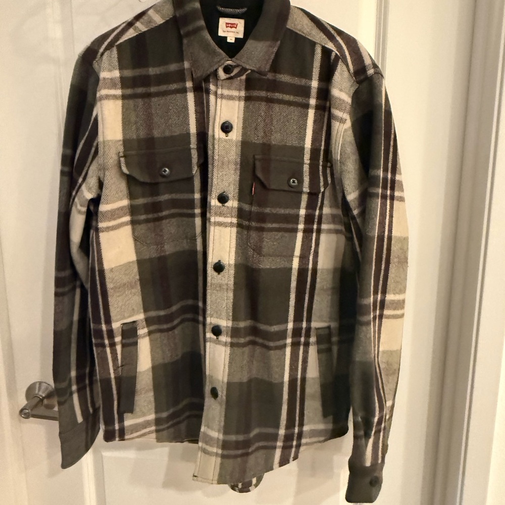 Levi's Tan and Black Plaid Shirt Jacket